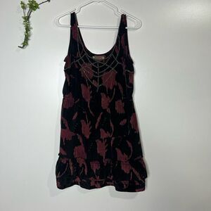 Anthropologie Ecote Black Burgundy Beaded Mini Dress With Pockets